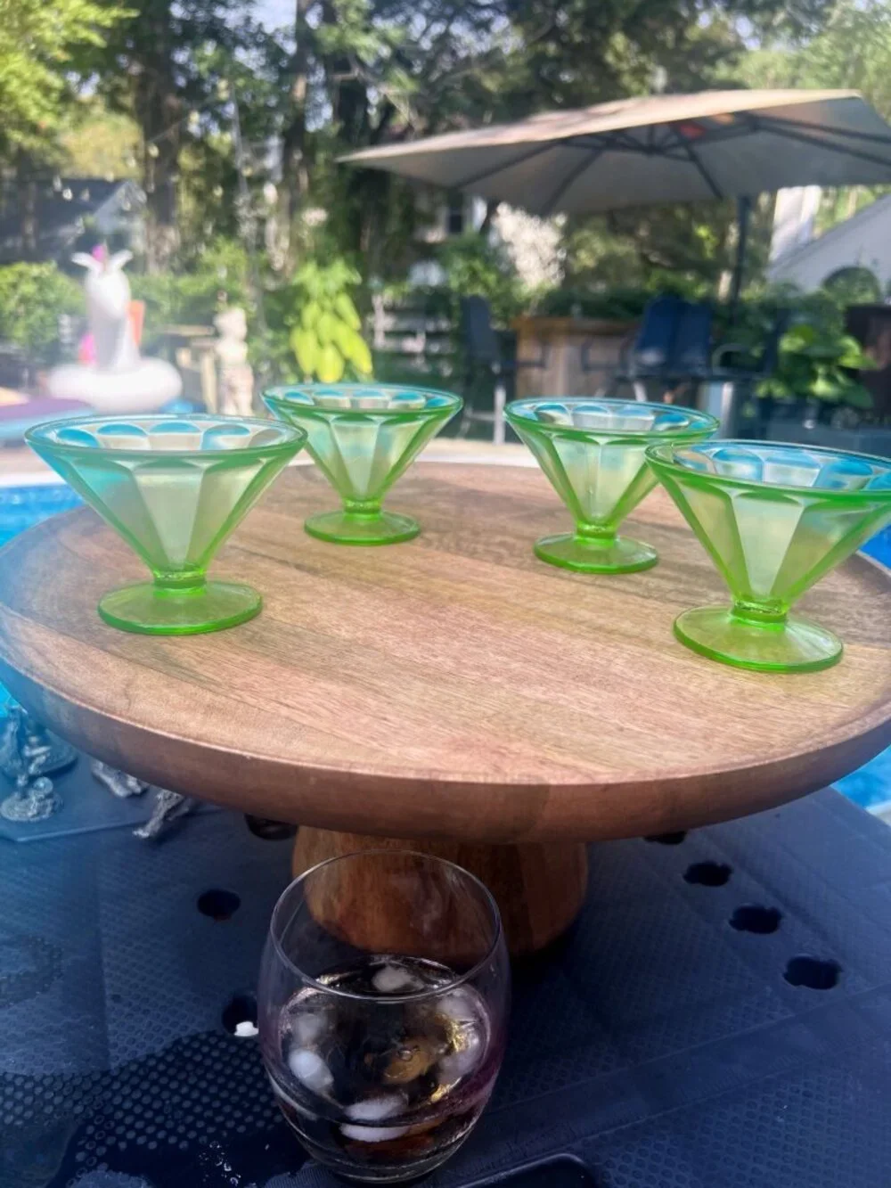 Set Of 4 Vintage Depression Glass Green Uranium Sherbet Cups